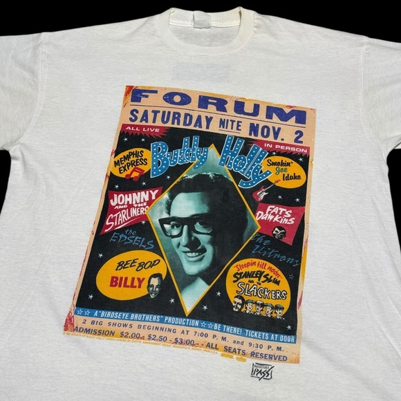 Vintage 1991 Buddy Holly The Forum Backstage‎ Pass Shirt Adult XL - Picture 2 of 7